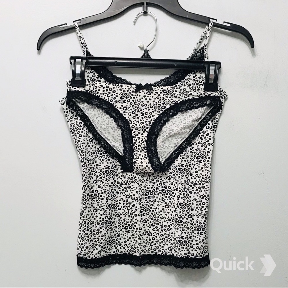 Soft Leopard Lace Trim Sleepwear and panties - 2 pcs Set